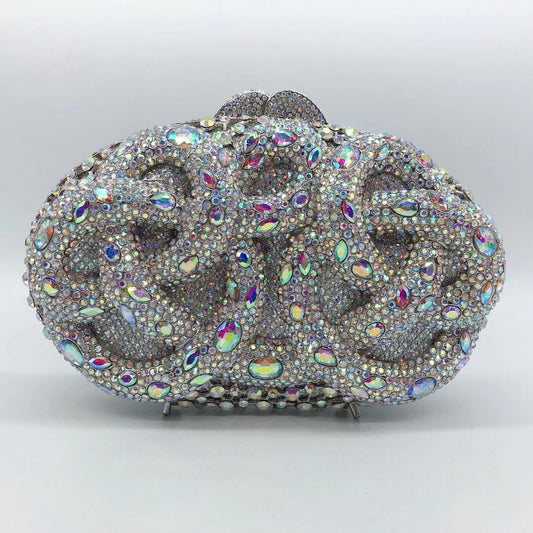 AB Silver Rhinestone Crystal Clutch Luxury Women'S Evening Wedding Party Clutches Female Handbags Small Phone Case Bags